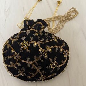NWT Elegant Black and Gold Embroidered Women's Bag